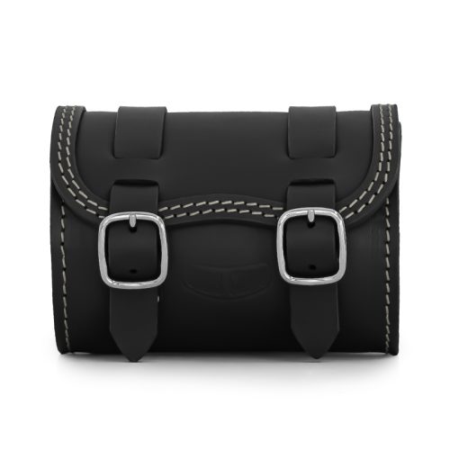 motorcycle leather toolbag for custom bikes - ends cuoio small round ctbi