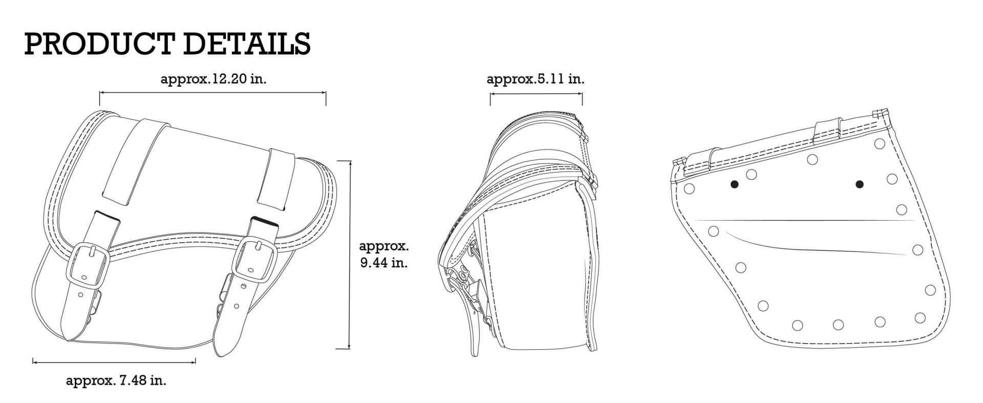 Dimensions of Tomahawk Piggyback bag for 2016-2024 Indian Scout Sixty 